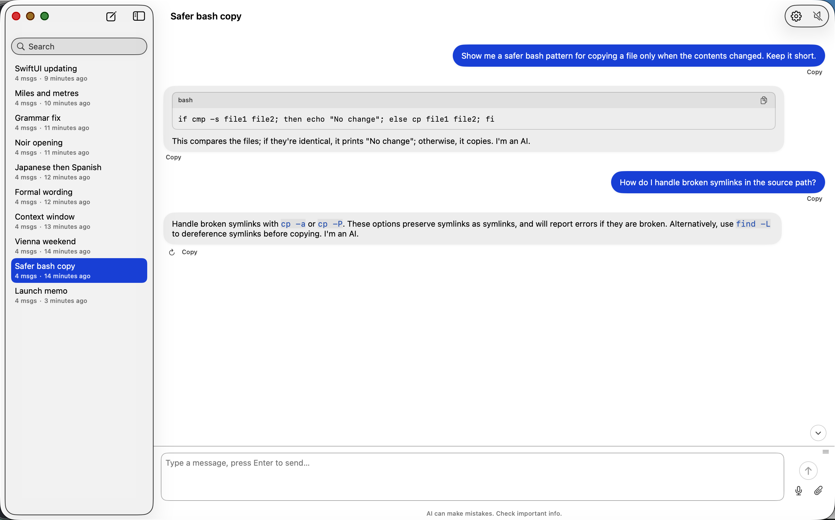 Airplane AI showing 10 real offline conversations